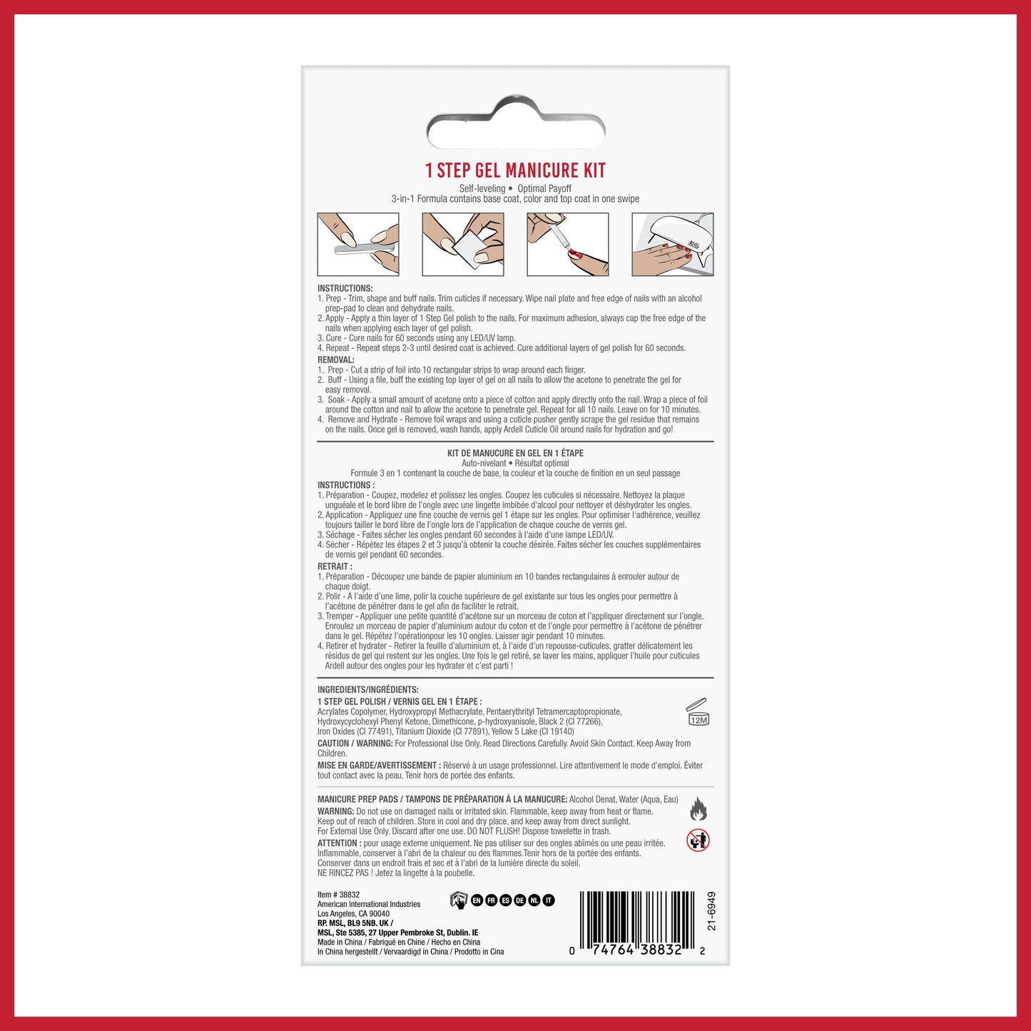 Ardell 1 Step Gel TPO & Hema Free - Manicure Kit - Venetian Red