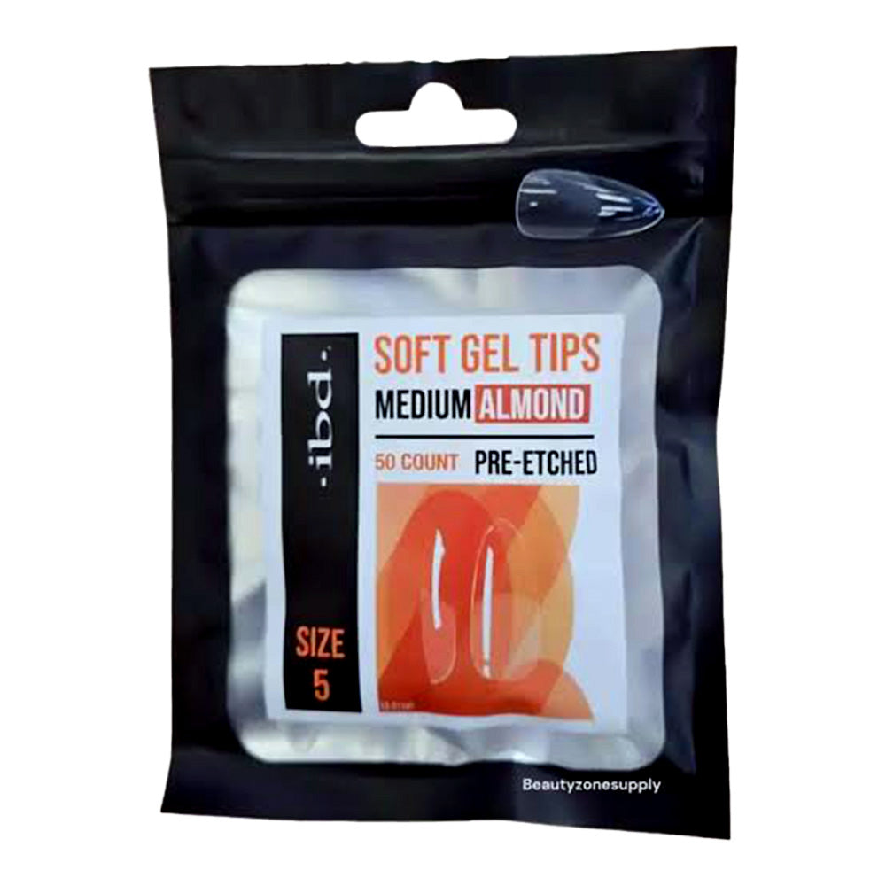 IBD Soft Gel Tips – Medium Almond Pre-Etched Size 5