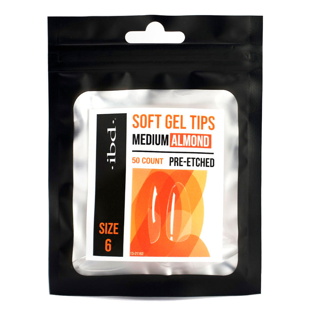 IBD Soft Gel Tips – Medium Almond Pre-Etched Size 6