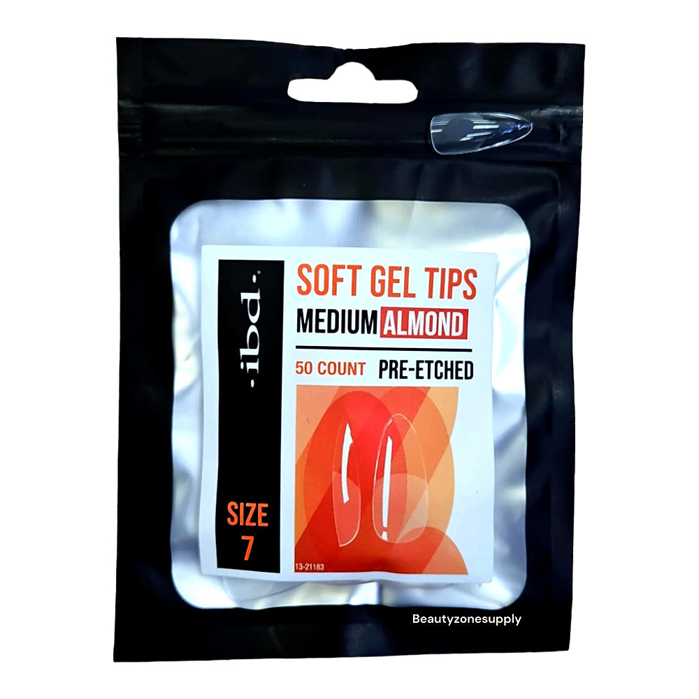 IBD Soft Gel Tips – Medium Almond Pre-Etched Size 7