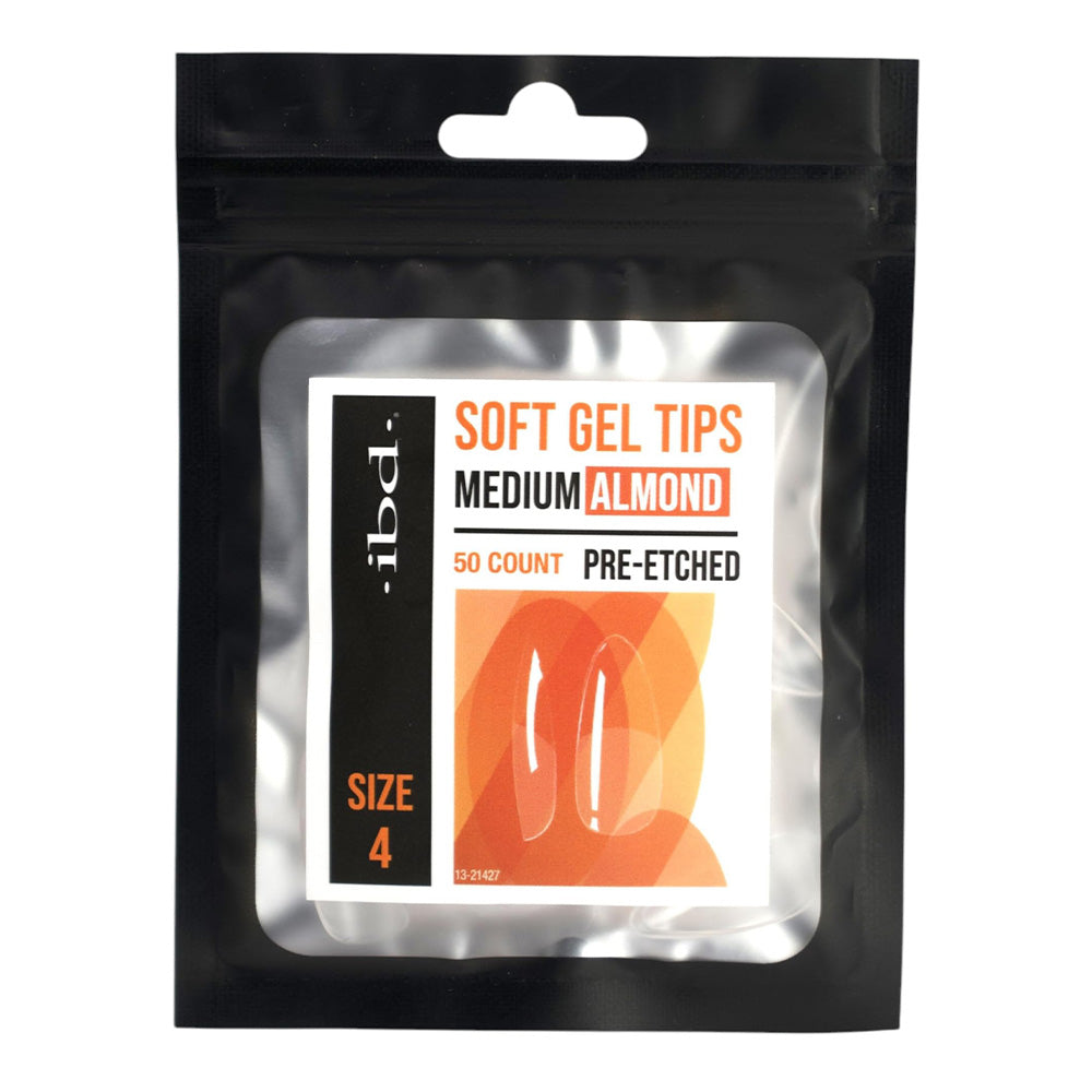 IBD Soft Gel Tips – Medium Almond Pre-Etched Size 4
