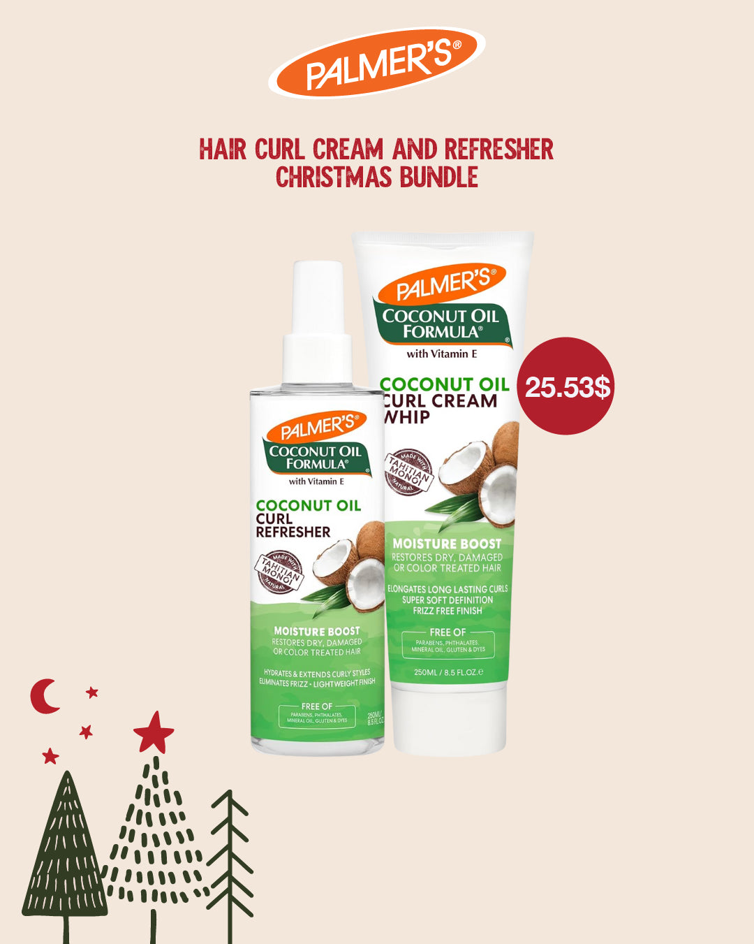 Palmer's Hair Curl Cream Whip and Oil Refresher Christmas Bundle